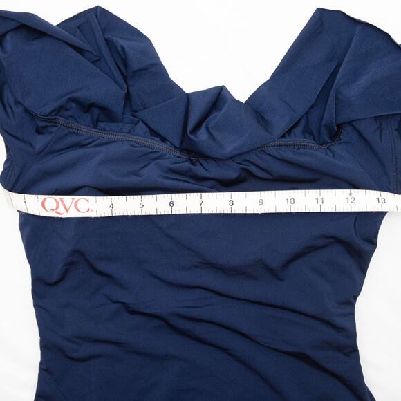 Trina Turk Blue Off Shoulder Ruffle Bandeau One Piece Swimsuit Size 4 - Picture 5 of 9